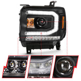 ANZO 2016-2019 Gmc Sierra 1500 Projector Headlight Plank Style Black w/ Sequential Amber Signal 111485