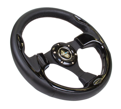 NRG Reinforced Steering Wheel (320mm) Blk w/Gloss Black Trim RST-001BK