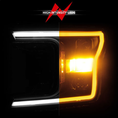 ANZO 2018-2020 Ford F-150 Projector Headlight w/ Plank Style Switchback Black Housing 111509