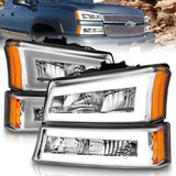 ANZO 2003-2006 Chevrolet Silverado 1500 Crystal Headlights w/ Light Bar Chrome Housing 111502