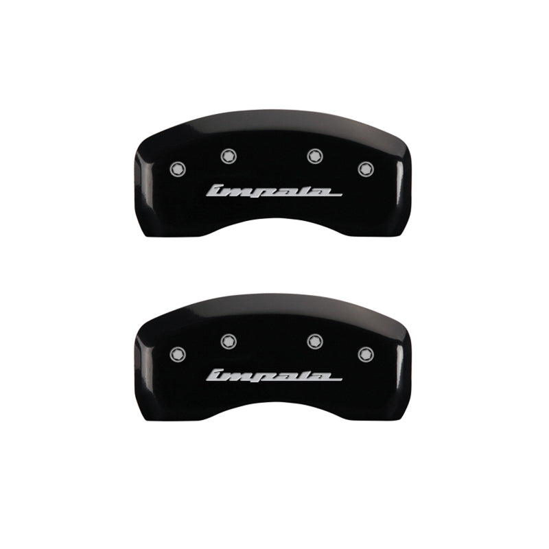 MGP 4 Caliper Covers Engraved Front & Rear Impala Black finish silver ch 14223SIMPBK