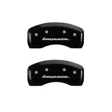 MGP 4 Caliper Covers Engraved Front & Rear Impala Black finish silver ch 14223SIMPBK