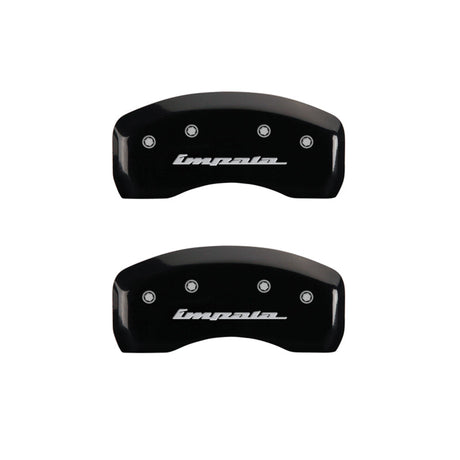 MGP 4 Caliper Covers Engraved Front & Rear Impala Black finish silver ch 14223SIMPBK