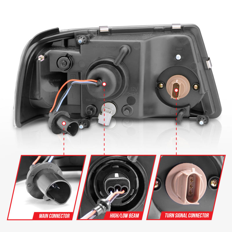 ANZO 2001-2011 Ford Ranger Crystal Headlights w/ Light Bar Chrome Housing 111512