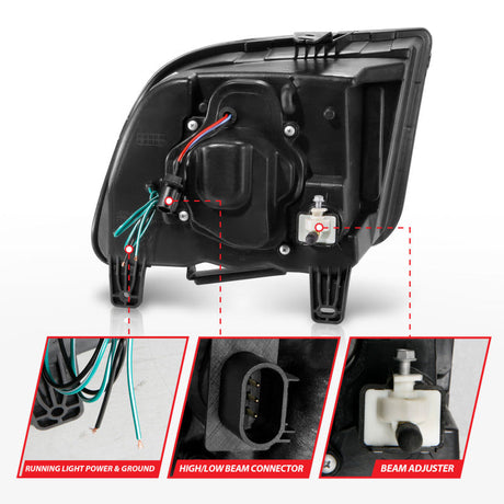 ANZO 05-09 Ford Mustang (w/Factory Halogen HL Only) Projector Headlights w/Light Bar Black Housing 121566