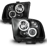 ANZO 2005-2009 Ford Mustang Projector Headlights w/ Halo Black 121166