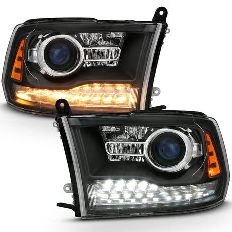 ANZO 2009-2018 Dodge Ram 1500 Projector Headlights Plank Style Halo w/Switchback Matte Black 111489