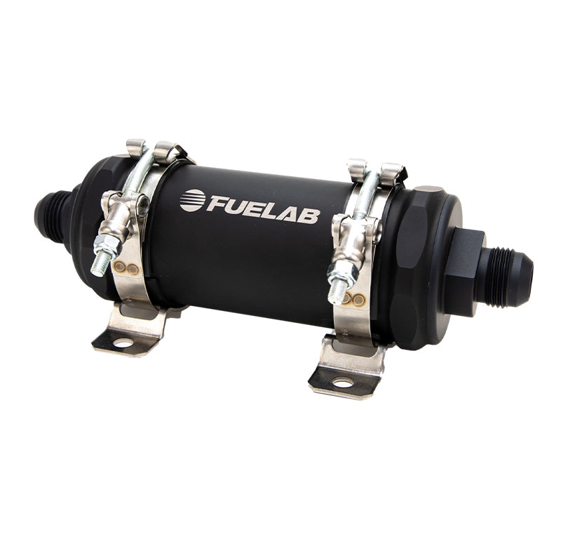 Fuelab PRO Series In-Line Fuel Filter (10gpm) -12AN In/-12AN Out 100 Micron Stainless - Matte Black 86824
