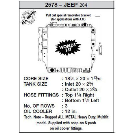 CSF 87-02 Jeep Wrangler 2.5L OEM Plastic Radiator 2578
