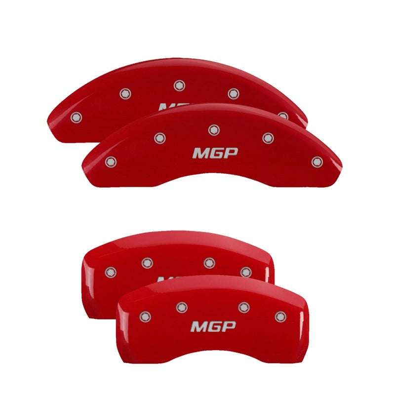 MGP 4 Caliper Covers Engraved Front & Rear Bowtie Red Finish Silver Char 2018 Chevrolet Traverse 14250SBOWRD
