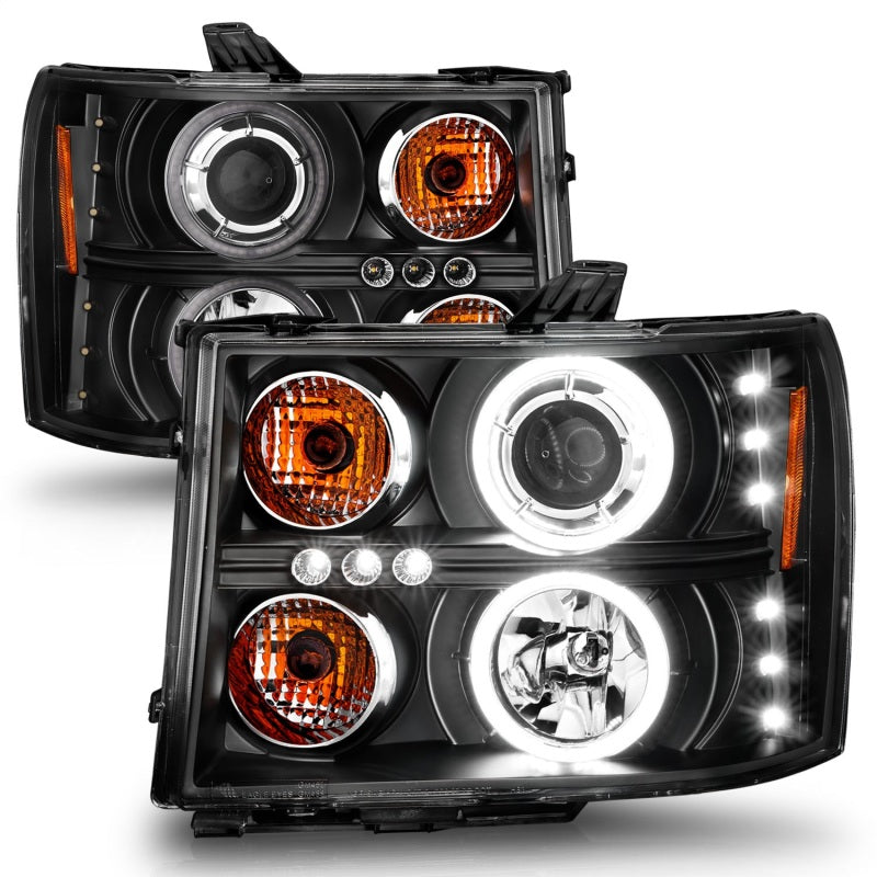 ANZO 2007-2013 Gmc Sierra 1500 Projector Headlights w/ Halo Black 111125