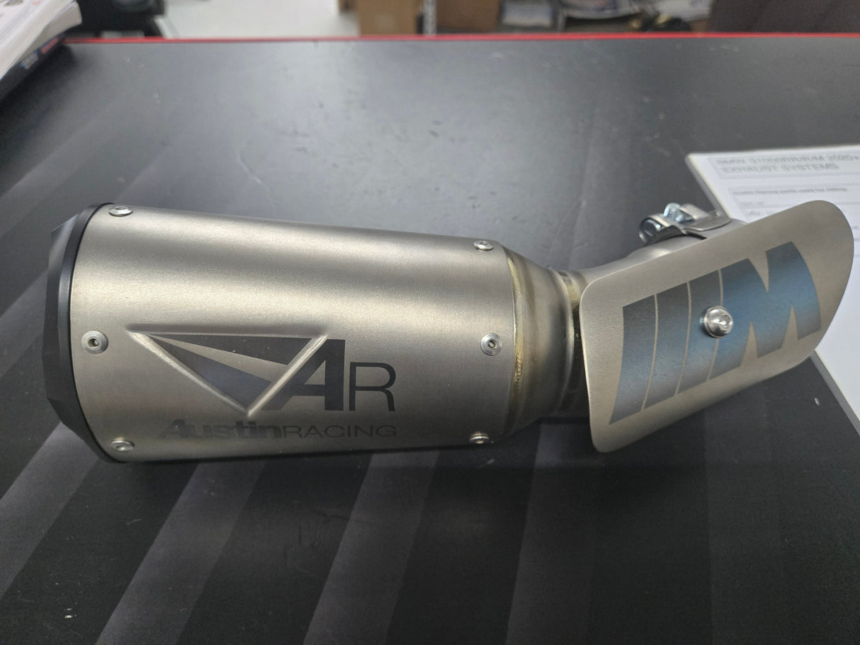Austin racing V3 titanium with black tip COMPLIANT & RACE  SLIP-ON 2020 - 2025 M 1000 R/RR  EXHAUST SYSTEM AUR43-stock