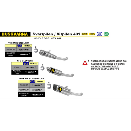 72631ak Arrow Husqvarna Svartpilen 401 2020-2024  Homologated Aluminum Indy Race Exhaust With Welded Link Pipe
