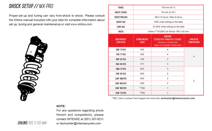 Resorte de choque INTENSE Ohlins - 525 lbs Tazer MX Pro 2021 18075-13 