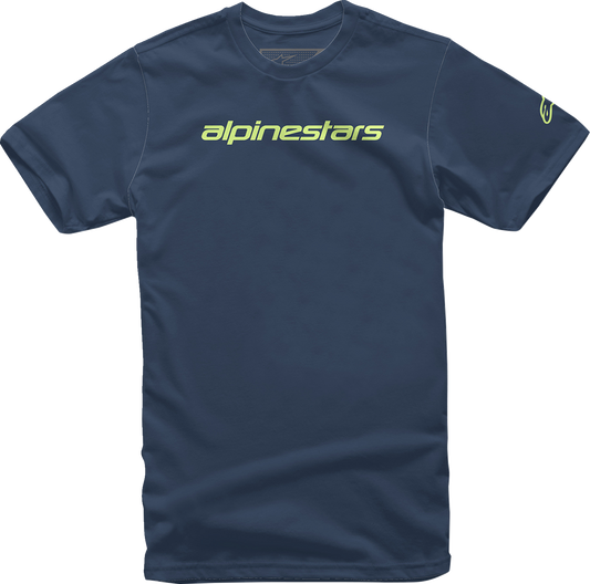 ALPINESTARS Linear Wordmark T-Shirt - Navy/Lime - 2XL 12127202070362X