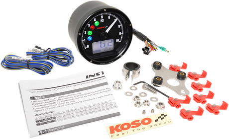 KOSO NORTH AMERICA TNT-01 Electronic Speedometer/Tachometer - Black Face - Black Housing - 3" Diameter x 1.75" D BA035K00-HD