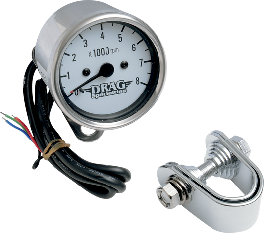 DRAG SPECIALTIES 2.4" Mini Electronic 8000 RPM Tachometer - Chrome Housing - White Face 21-6930NUDS