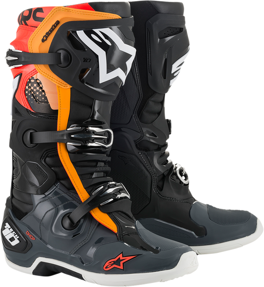 ALPINESTARS Tech 10 Boots - Black/Gray/Orange/Fluorescent Red - US 9 2010020-1143-9