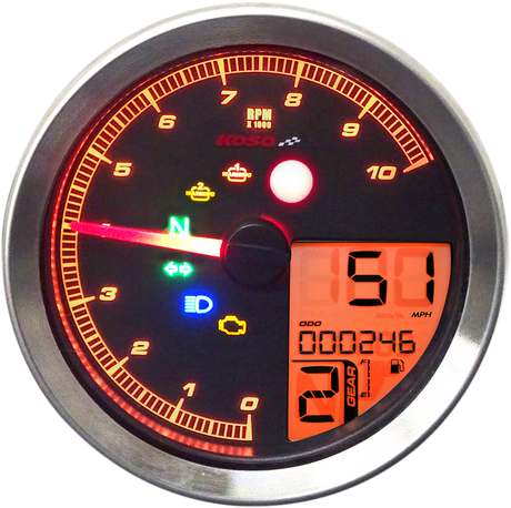 KOSO NORTH AMERICA TNT-04 Multi-Function Meter - Silver Bezel - 3.30" Diameter x 2.19" D BA051401