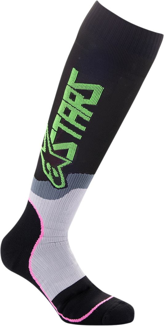 ALPINESTARS Youth MX Plus-2 Socks - Black/Green Neon/Pink Fluo 4741920-1669