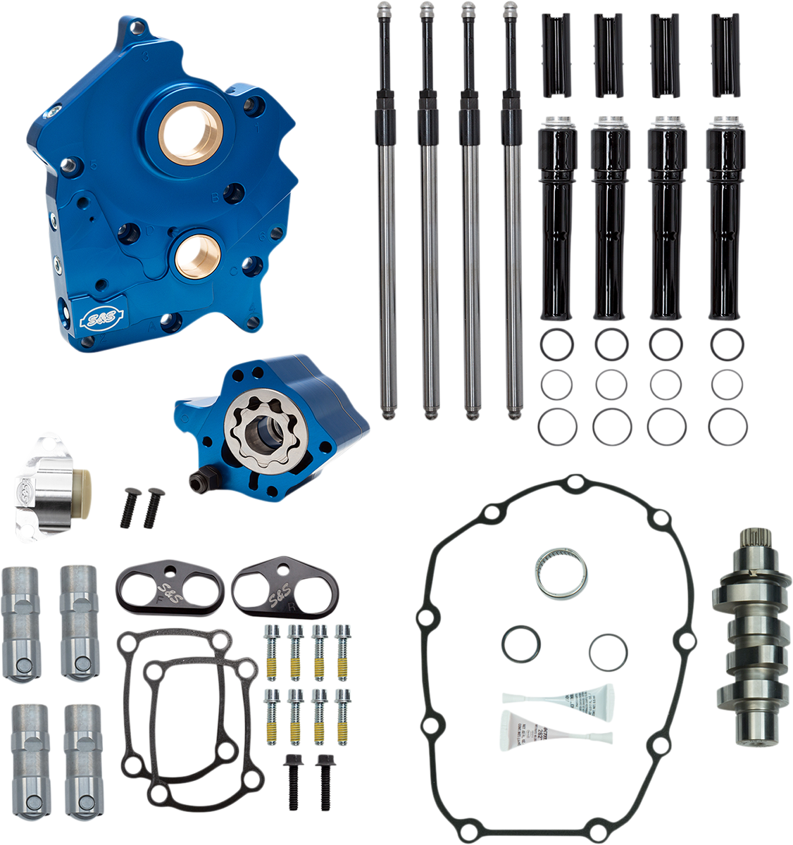 S&S CYCLE Cam Chest Kit with Plate M8 - Chain Drive - Water Cooled - 475 Cam - Black Pushrods  Road/Electra  Glide  / 310-1008B