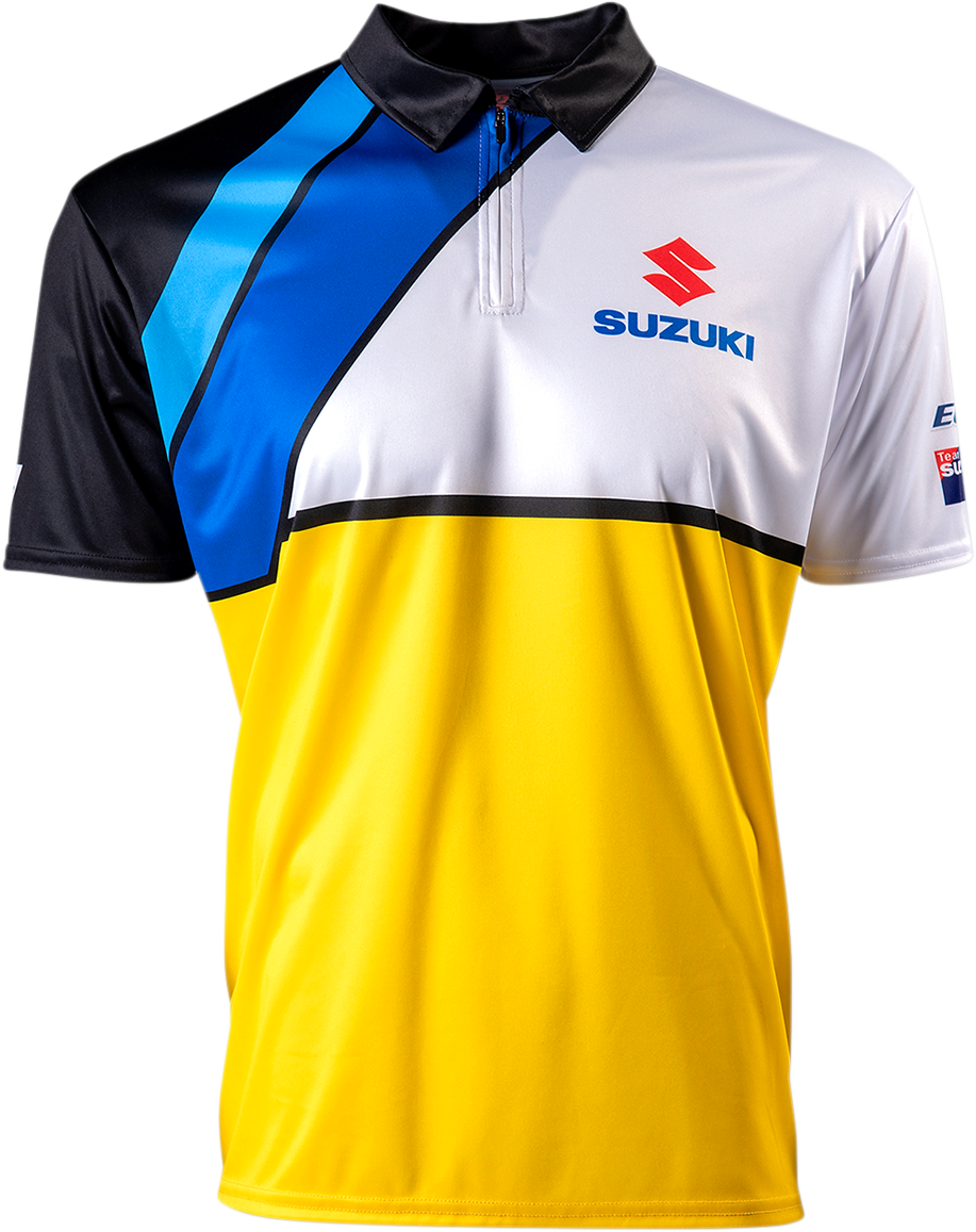 FACTORY EFFEX Suzuki Team Pit Shirt - Blanco/Amarillo - Grande 23-85404 