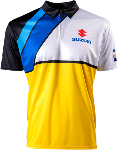 FACTORY EFFEX Suzuki Team Pit Shirt - Blanco/Amarillo - Grande 23-85404 