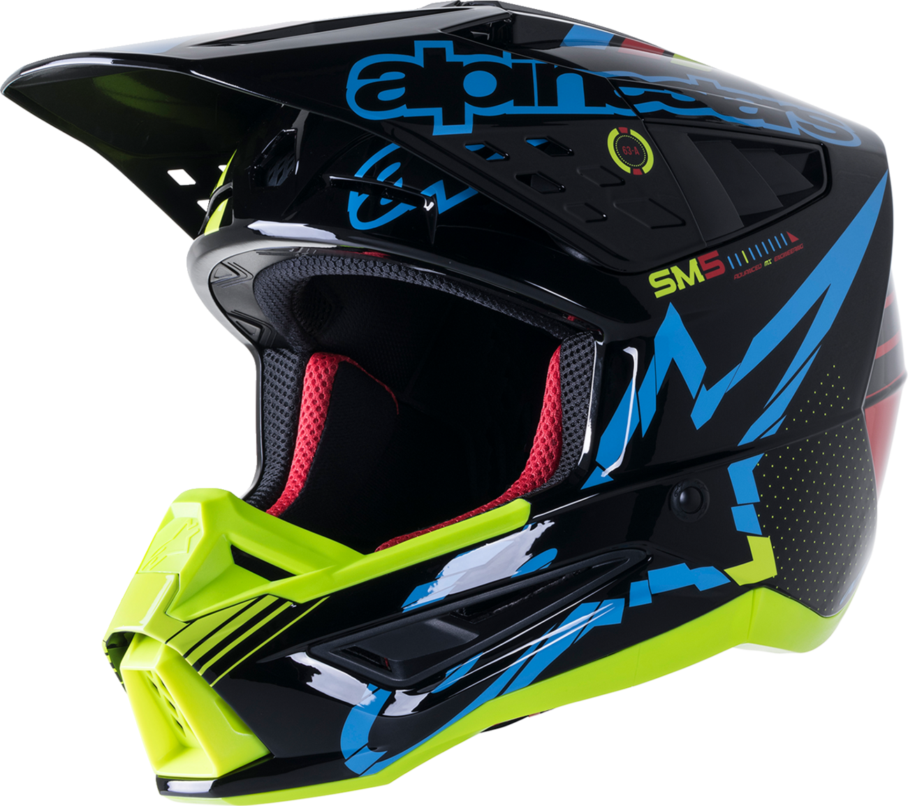 Casco ALPINESTARS SM5 - Acción - Negro brillante/Azul/Amarillo fluo - Pequeño 8306122-1757-SM 