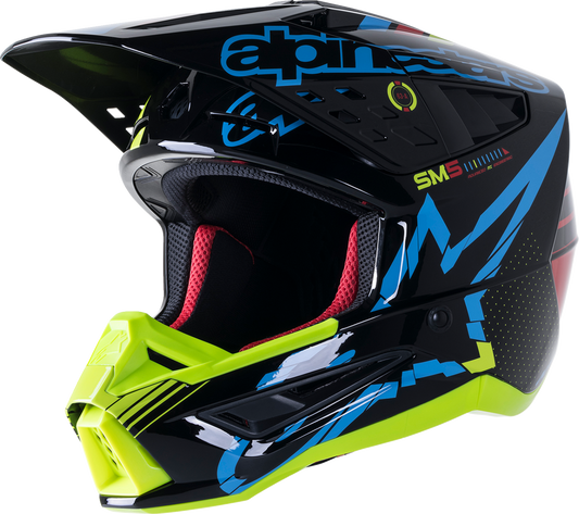 Casco ALPINESTARS SM5 - Acción - Negro brillante/Azul/Amarillo fluo - XS 8306122-1757-XS 