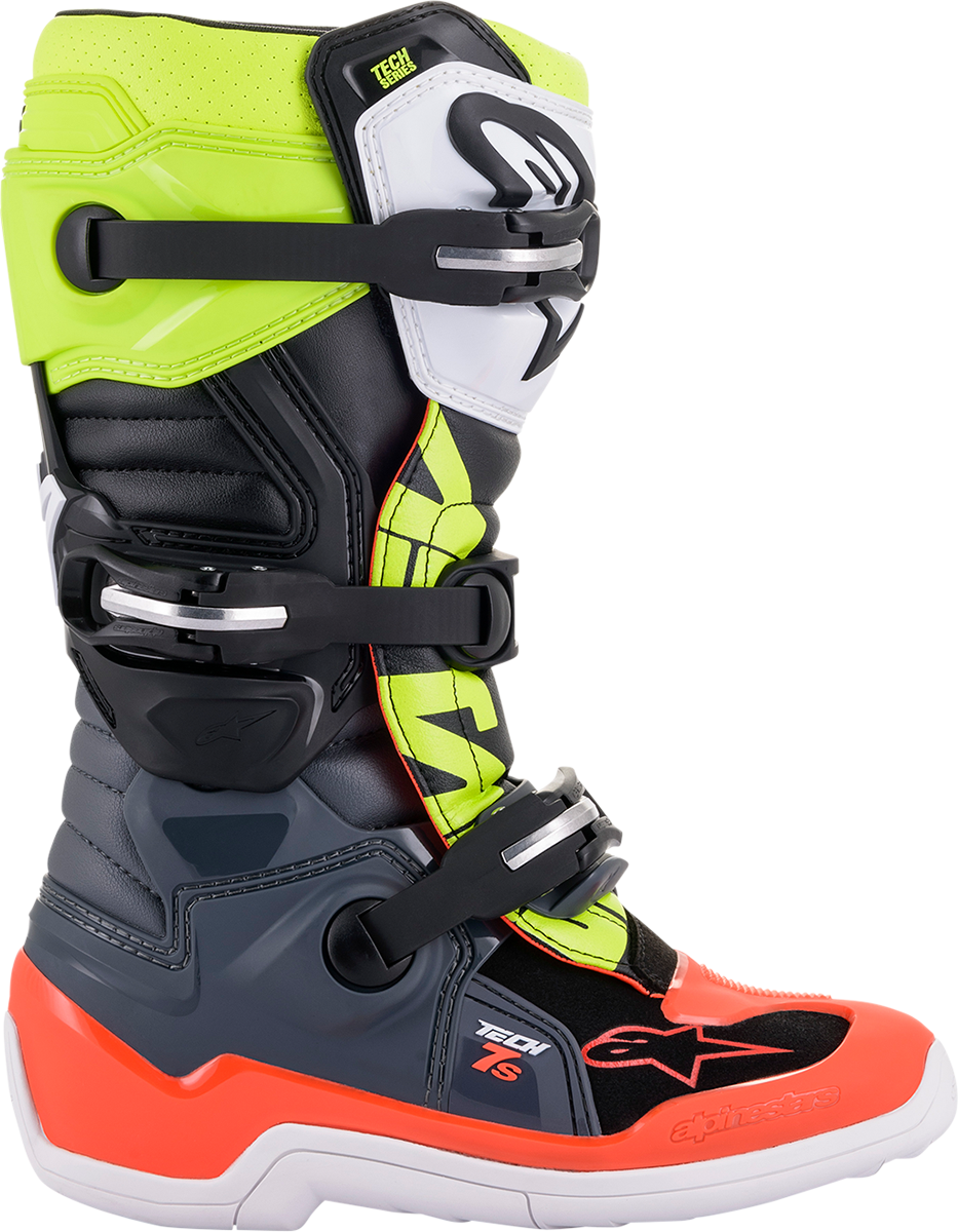 ALPINESTARS Youth Tech 7S Boots - Black/Gray/Red/White/Yellow - US 7 2015017-9058-7