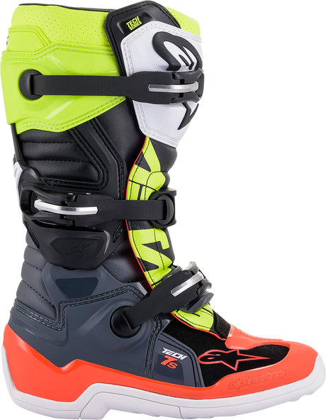 ALPINESTARS Youth Tech 7S Boots - Black/Gray/Red/White/Yellow - US 8 2015017-9058-8