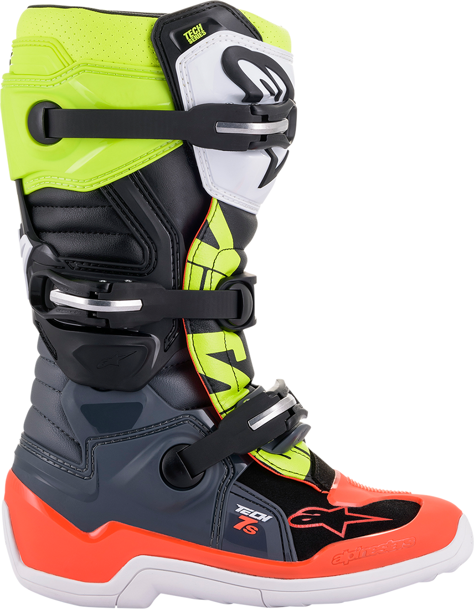ALPINESTARS Youth Tech 7S Boots - Black/Gray/Red/White/Yellow - US 3 2015017-9058-3