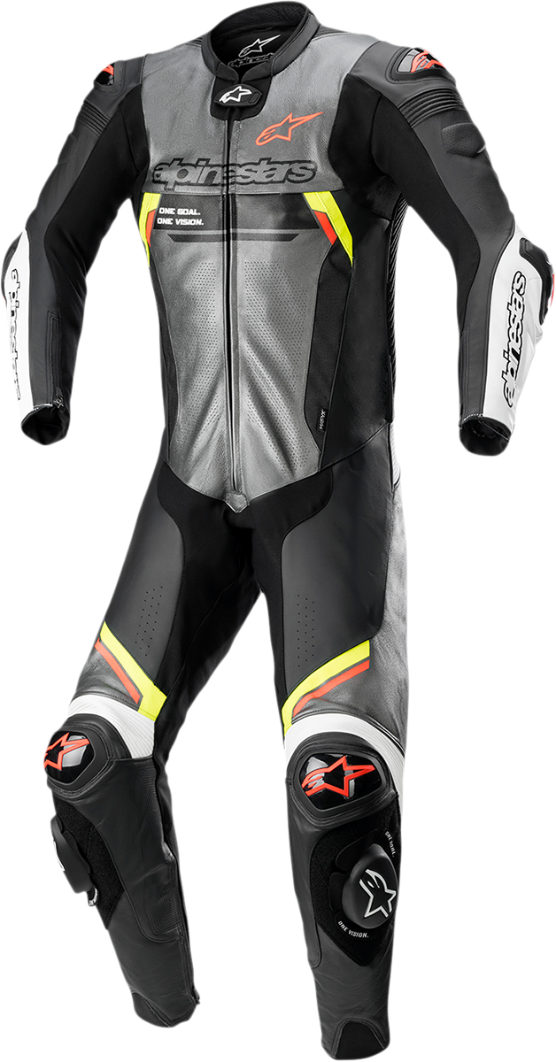 Traje de 1 pieza ALPINESTARS Missile Ignition v2 - Gris metalizado/Negro/Amarillo/Rojo fluorescente - EE. UU. 40 / UE 50 3150222-9135-50 