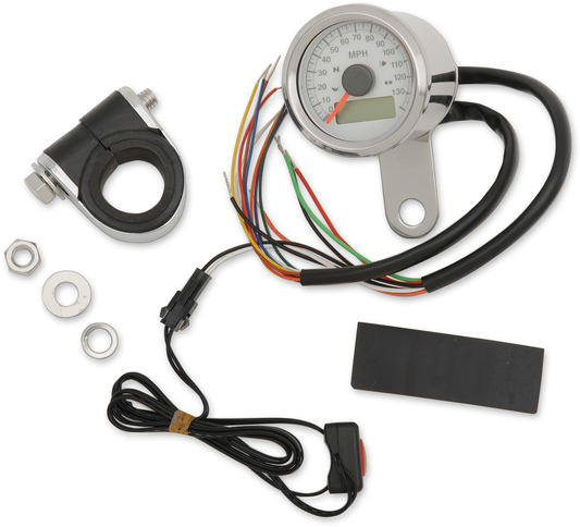 DRAG SPECIALTIES Programmable Speedometer with Indicator Lights - Stainless Steel - 120 MPH LED White Face - 1-7/8" 77759W