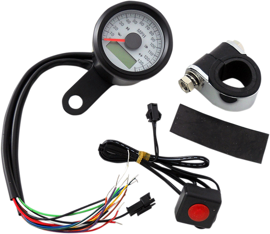 DRAG SPECIALTIES Programmable Speedometer with Indicator Lights - Gloss Black - 120 MPH LED White Face - 1-7/8" 77902W
