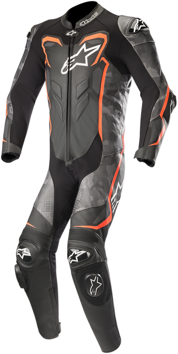 ALPINESTARS GP Plus v2 Camo 1-Piece Leather Suit - Black/Charcoal/Red Fluorescent - US 36 / EU 46 3150718-994-46