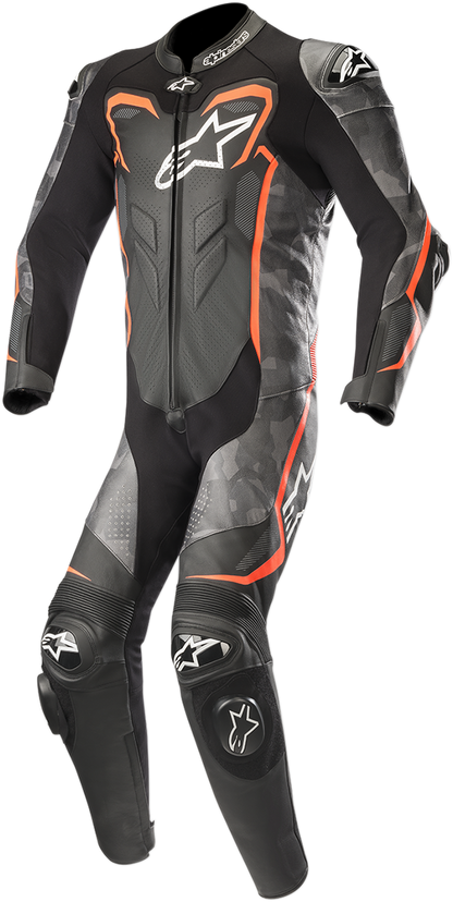 ALPINESTARS GP Plus v2 Camo 1-Piece Leather Suit - Black/Charcoal/Red Fluorescent - US 36 / EU 46 3150718-994-46