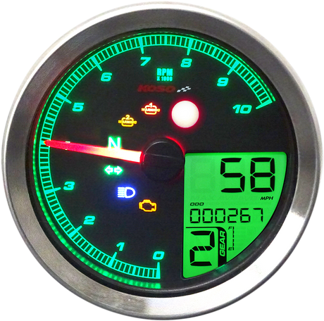 KOSO NORTH AMERICA TNT-04 Multi-Function Meter - Silver Bezel - 3.30" Diameter x 2.19" D BA051401