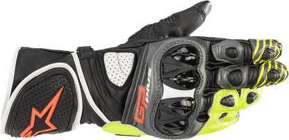 Guantes ALPINESTARS GP Plus R v2 - Gris metalizado/Negro/Amarillo fluo/Rojo fluo - Medianos 3556520-9135-M 