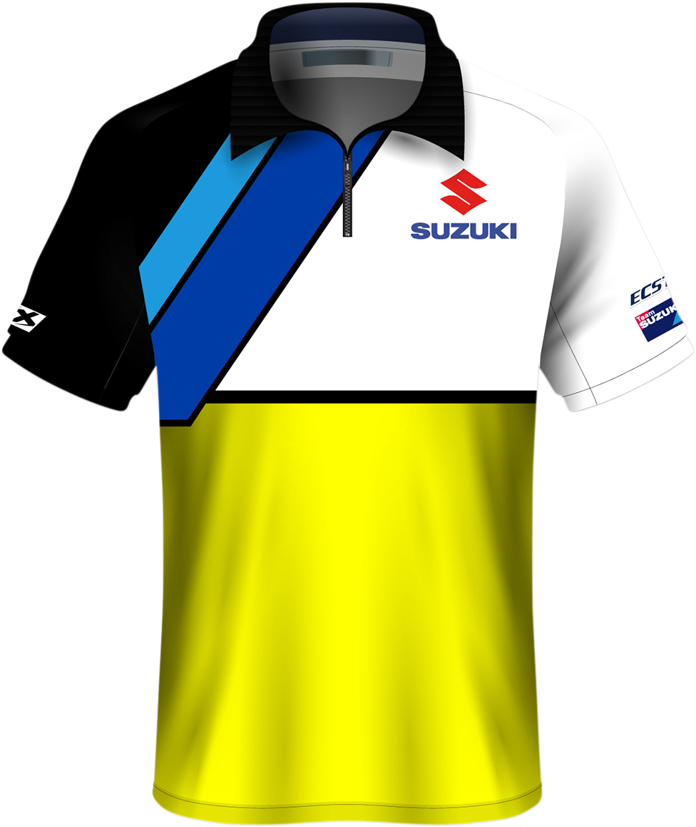 FACTORY EFFEX Suzuki Team Pit Shirt - Blanco/Amarillo - Grande 23-85404 