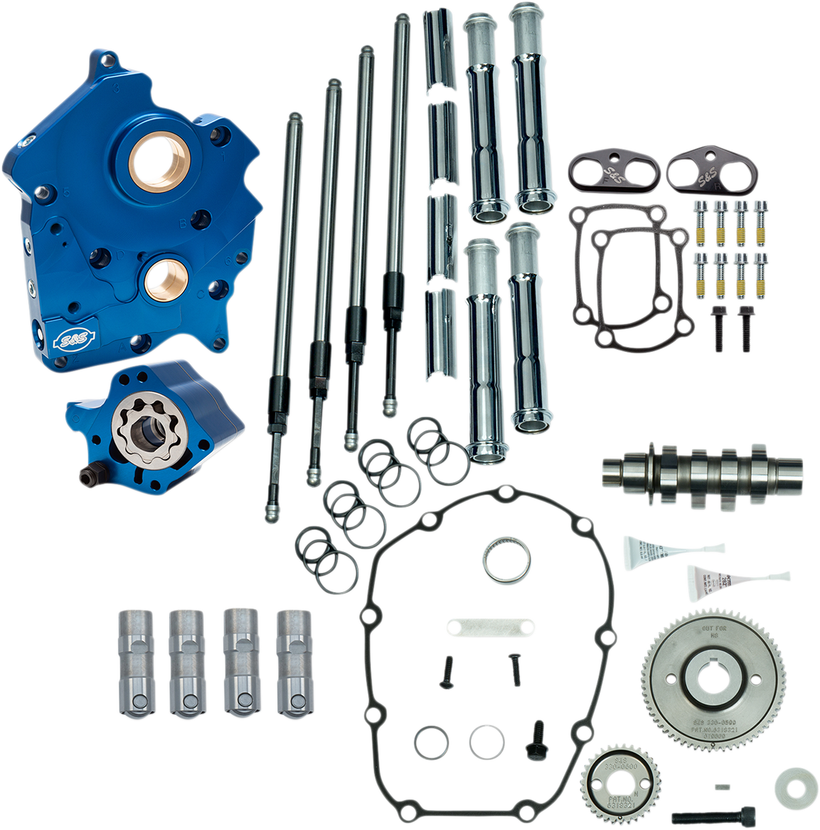 S&S CYCLE Cam Chest Kit with Plate M8 - Gear Drive - Water Cooled - 465 Cam - Chrome Pushrods 310-1001A