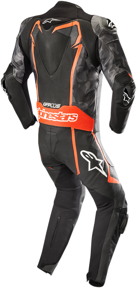 Traje de cuero de 1 pieza ALPINESTARS GP Plus v2 Camo - Negro/Carbón/Rojo fluorescente - US 42 / EU 52 3150718-994-52 