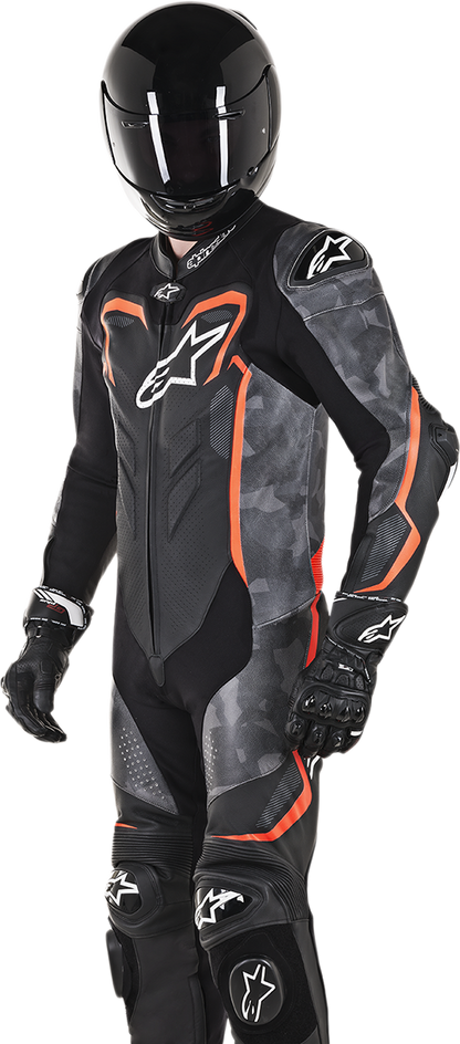 ALPINESTARS GP Plus v2 Camo 1-Piece Leather Suit - Black/Charcoal/Red Fluorescent - US 44 / EU 54 3150718-994-54