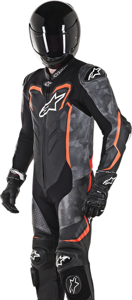 ALPINESTARS GP Plus v2 Camo 1-Piece Leather Suit - Black/Charcoal/Red Fluorescent - US 38 / EU 48 3150718-994-48