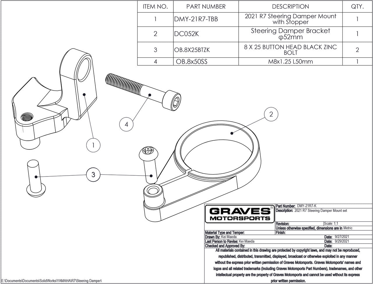 Graves motorsports works soporte del amortiguador de dirección R7 2021-2024 DMY-21R7-K