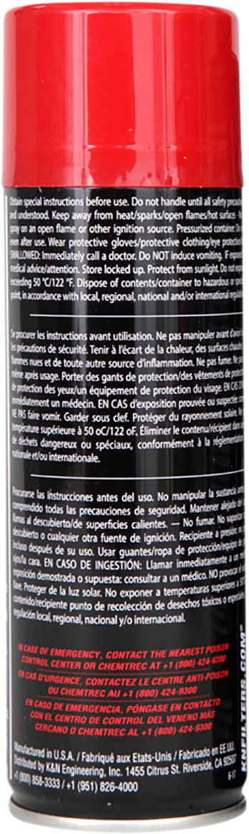 Aceite para filtro de aire K &amp; N - 6.5 oz. peso neto. -Aerosol 99-0504 