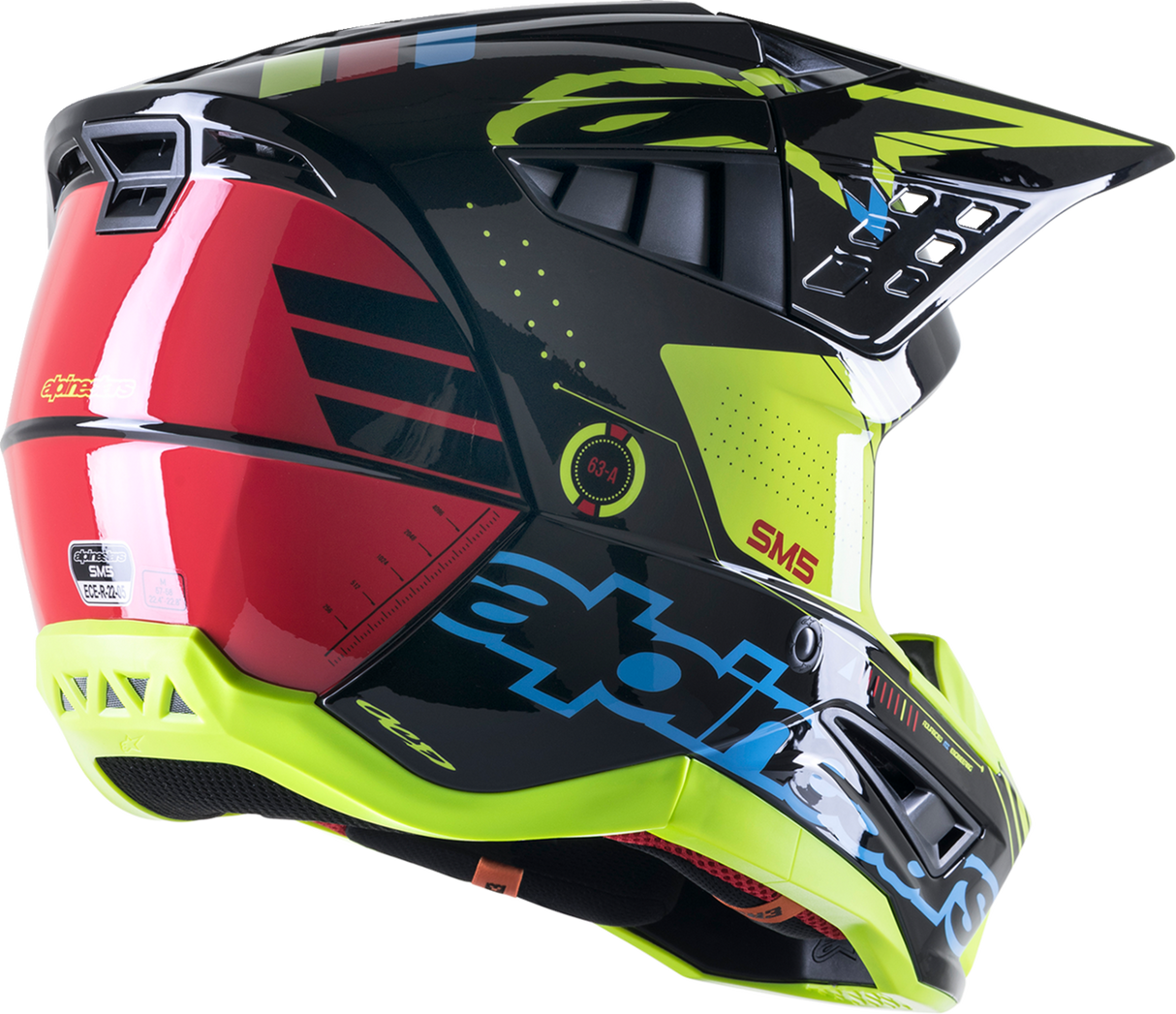 ALPINESTARS SM5 Helmet - Action - Gloss Black/Blue/Fluo Yellow - Small 8306122-1757-SM