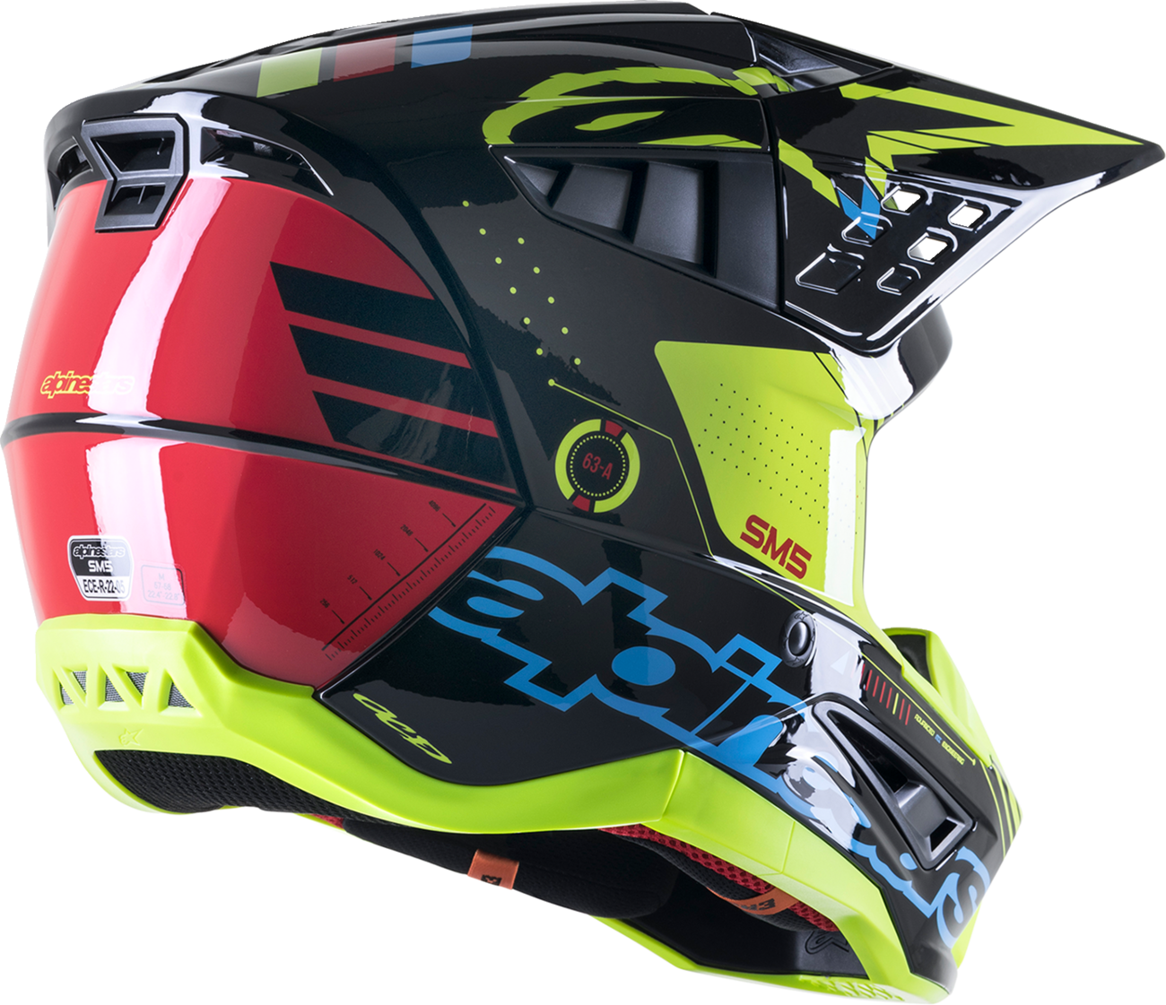 Casco ALPINESTARS SM5 - Acción - Negro brillante/Azul/Amarillo fluo - Pequeño 8306122-1757-SM 