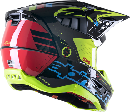 Casco ALPINESTARS SM5 - Acción - Negro brillante/Azul/Amarillo fluo - Pequeño 8306122-1757-SM 